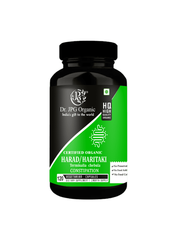 Dr. JPG Organic Harad/Haritaki Powder capsules 500mg, 120 Veg. INDIA Organic Certified.