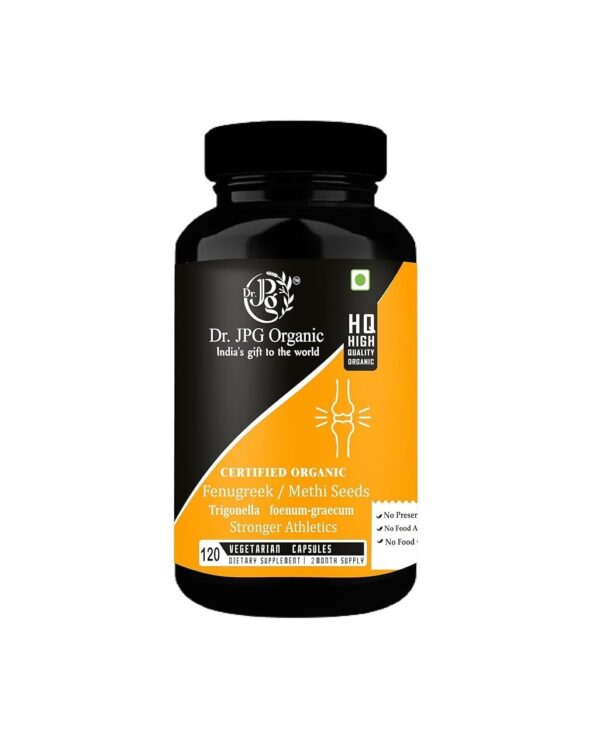 Dr. JPG Organic Methi capsules 500mg, 120 Veg. / Fenugreek Capsules/INDIA Organic Certified.