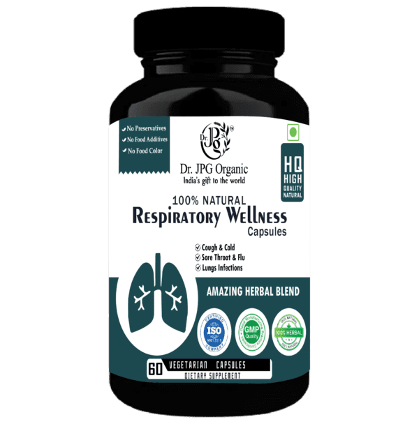 Dr. JPG Organic Respiratory Wellness 500mg, 60 Veg. Capsules For Cough & Cold/INDIA Organic Certified