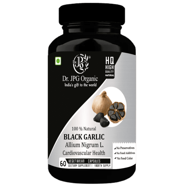 Dr. JPG Organic Black garlic Extract Capsules 500mg, 60 Veg. For Improves heart health/Regulates blood sugar levels\Organic Certified