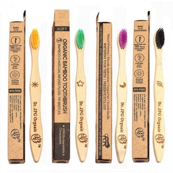 Bamboo Toothbrush for Adults Pack Of 4. (Multi Color Brush For Adult)