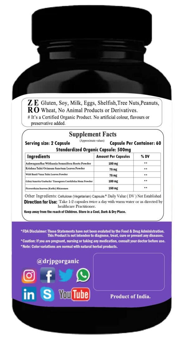 Immunity Cap. 500mg, 60veg. Cap. / INDIA Organic Certified / ISO & GMP Certified. - Image 3