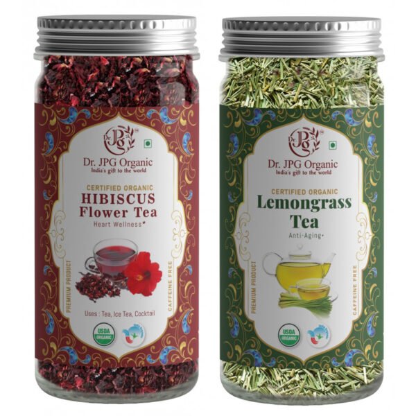 Hibiscus Tea 50g & Lemongrass Tea 50g | 100% Organic | INDIA ORGANIC Certified | ISO & GMP Certified