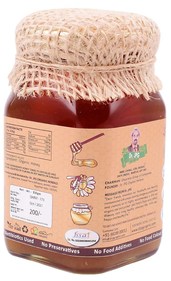 Dr. JPG Orgnaic Honey 250g | INDIA Organic Certified | ISO & GMP Certified. - Image 8