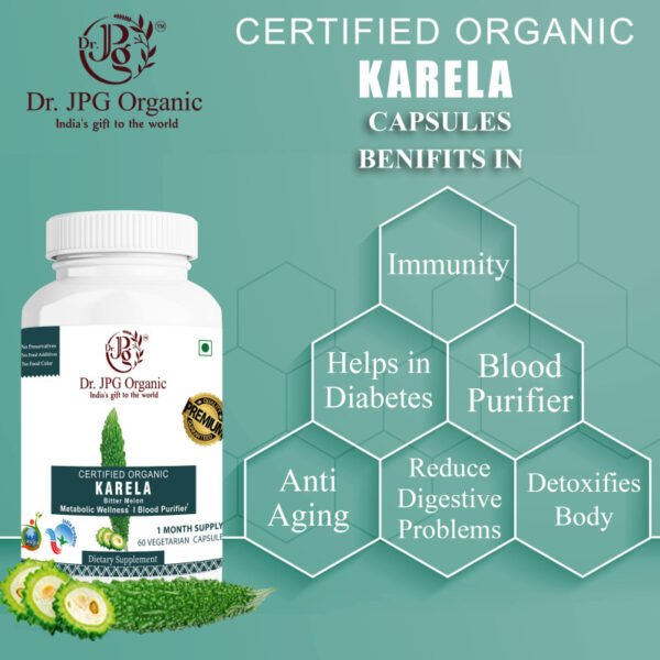 Karela Capsules For Diabetic & Sugar 500 mg 60 Veg. Capsules | INDIA ORGANIC Certified | ISO & GMP Certified | 100% Organic. - Image 2
