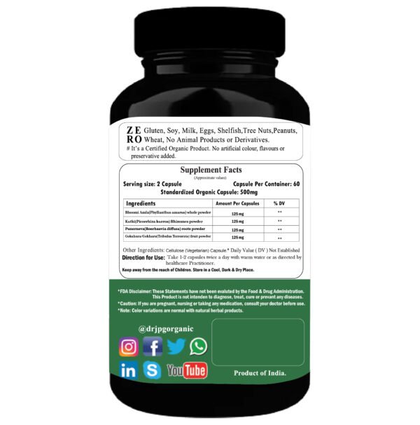 Liver & Kidney Care 500mg, 60veg. Cap. | INDIA Organic Certified | ISO & GMP Certified. - Image 2