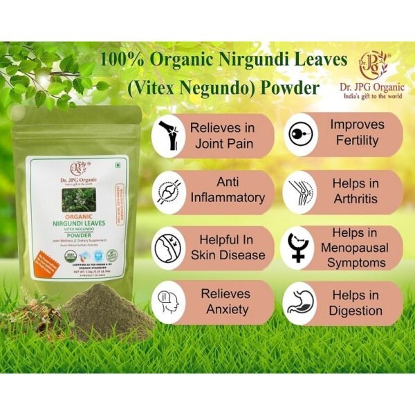 Nirgundi Leaves Powder-114g | Vitex Negundo | 100% Organic | INDIA ORGANIC certified | ISO & GMP Certified - Image 2