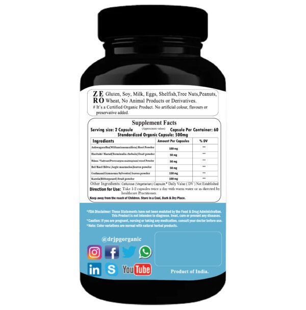 Sugar Balance 500mg, 60 veg Cap. | INDIA Orgnaic Certified | ISO & GMP Certified. - Image 2