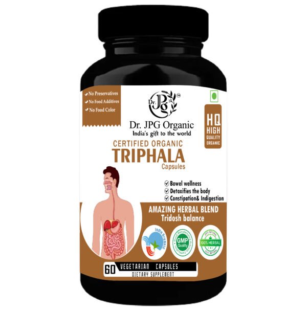 Triphala 600mg, 60Veg. Cap. | INDIA Organic Certified | ISO & GMP Certified.