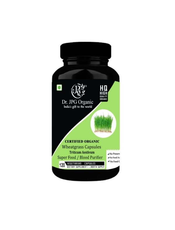 Dr. JPG Organic wheatgrass capsules 120 veg/Natural Antioxidant/Immunity Booster/INDIA Organic Certified
