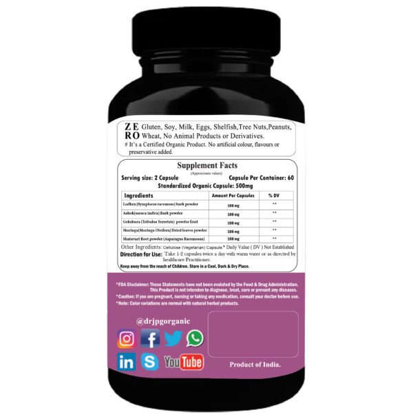 Women wellness 500mg, 60veg Cap. | INDIA Organic Certified | ISO & GMP Certified - Image 3