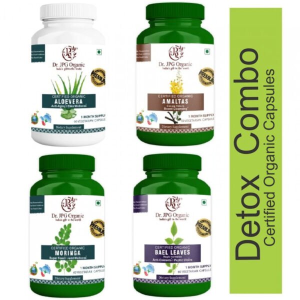 Aloe vera, Amaltas, Bael Leaves & Moringa Capsules For Detox Body 240 veg. Capsules (60 Cap. In Each Bottle) INDIA ORGANI Certified.