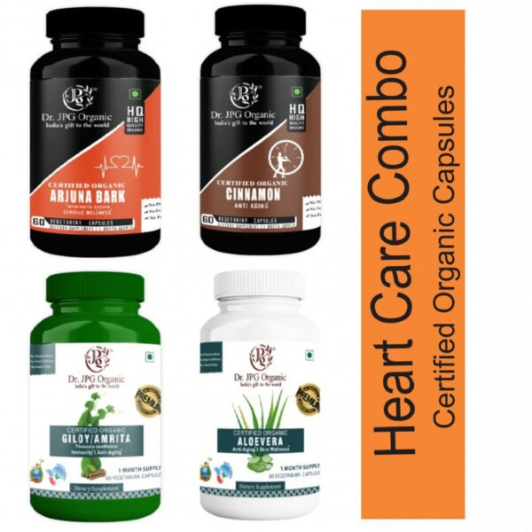Arjuna, Cinnamon, Aloe Vera & Giloy Capsules For Heart Care 240 veg. Capsules (60 Cap. In Each Bottle) INDIA Organic Certified.