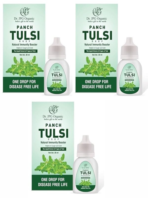 (pack of 3) Dr. JPG Organic Panch Tulsi Drops 30ml / Panch Tusli Drops Extract/Natural Imunity Booster.