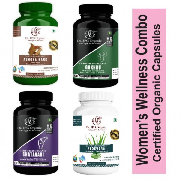 Ashoka, Gokhru, Shatavari & Aloe Vera For Women’s Wellness 240 veg. Capsules (60 Cap. In Each Bottle) INDIA Organic Certified.