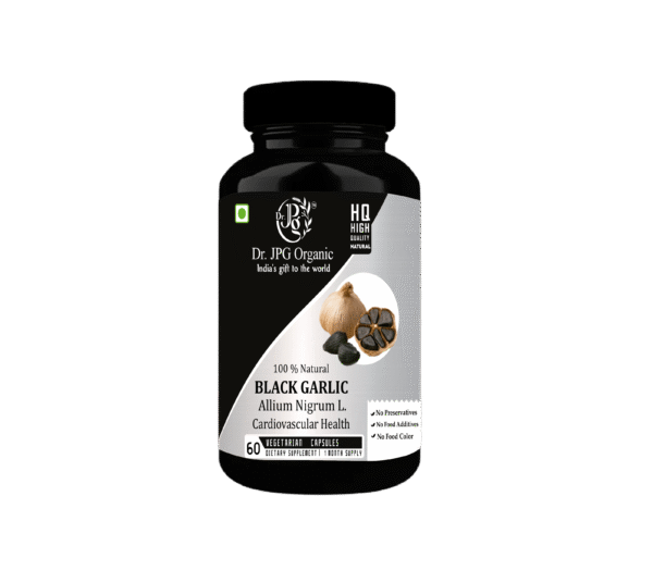 Dr. JPG Organic Black garlic Extract Capsules 500mg, 60 Veg. For Improves heart health/Regulates blood sugar levels\Organic Certified