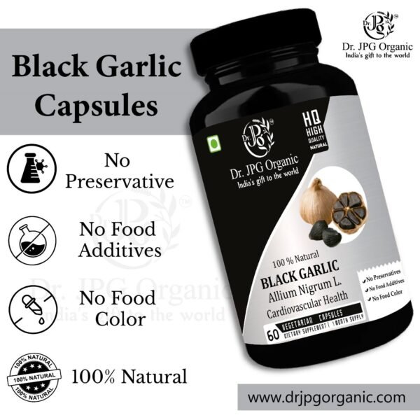 Dr. JPG Organic Black garlic Extract Capsules 500mg, 60 Veg. For Improves heart health/Regulates blood sugar levels\Organic Certified - Image 2