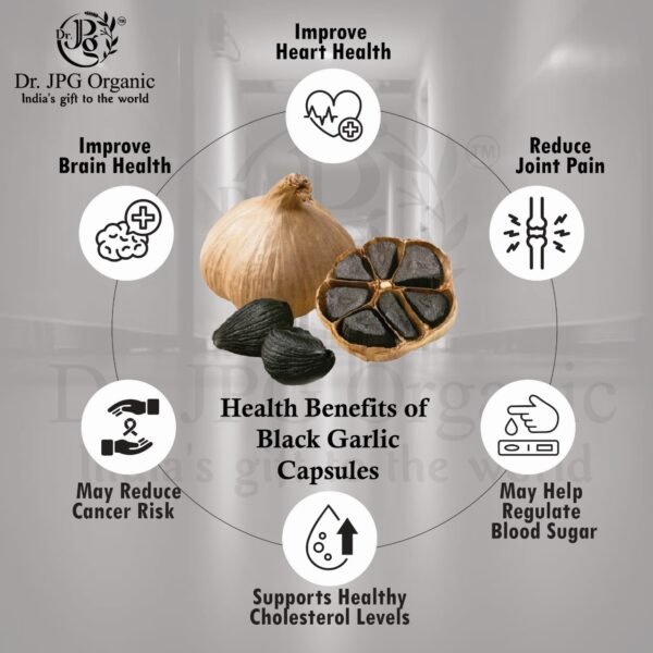 Dr. JPG Organic Black garlic Extract Capsules 500mg, 60 Veg. For Improves heart health/Regulates blood sugar levels\Organic Certified - Image 3